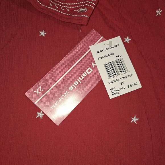 Cathy Daniels 2X Womens Embroidered Red And White Top Blouse - Picture 11 of 12